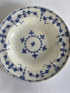 Two Antique Minton Large China Soup Bowls 1895 Danish Delft Pattern Blue Floral